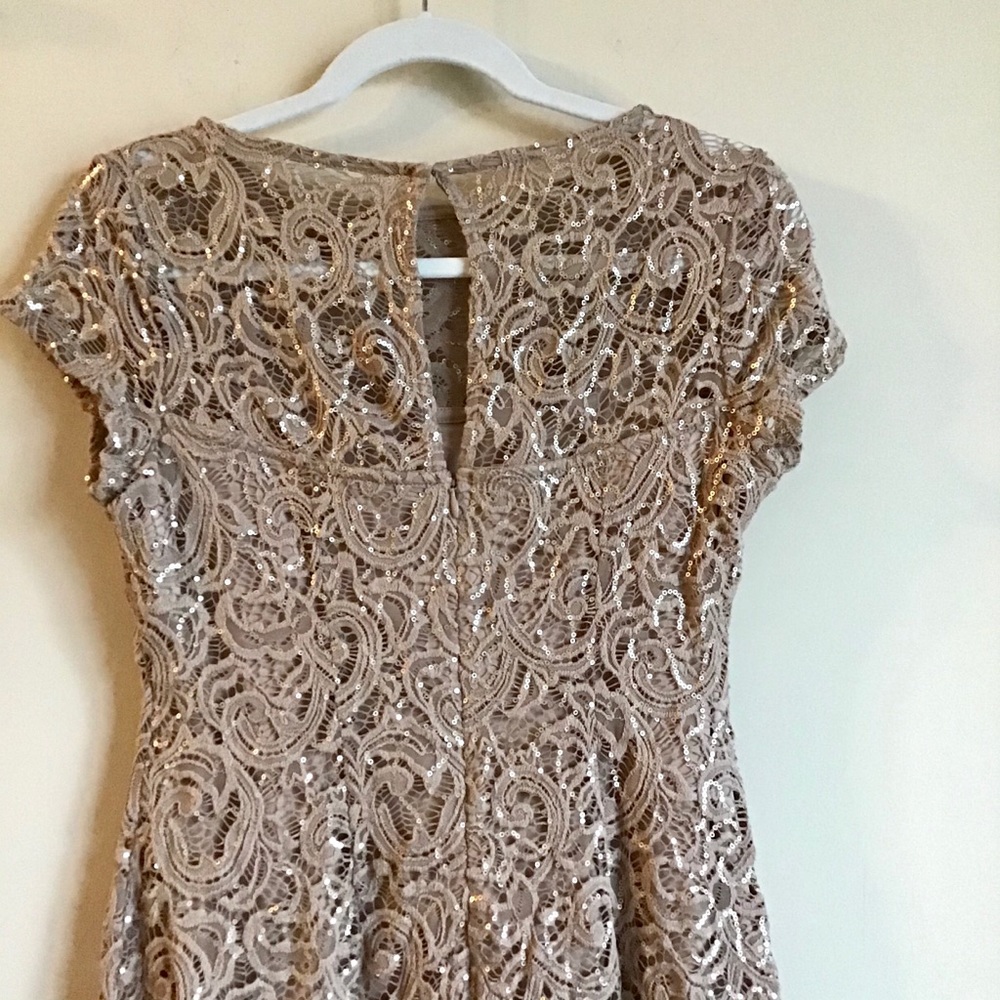 Marina champagne lace sequin short slv midi dress - Picture 7 of 8